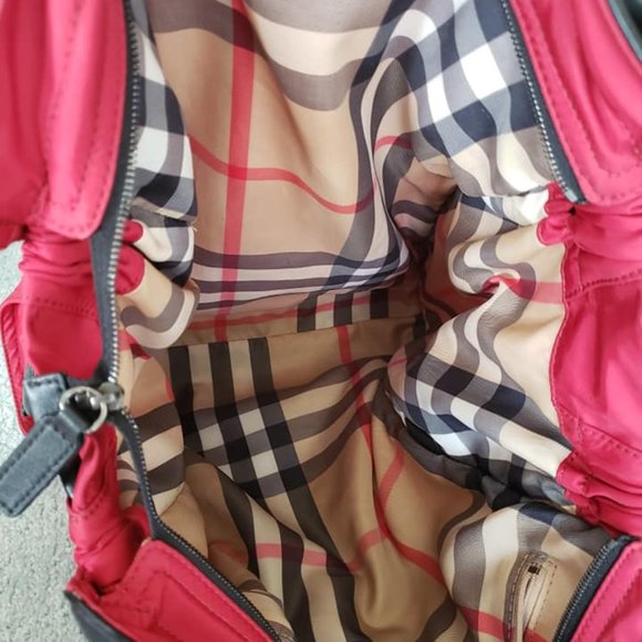 Burberry, Buckleigh Red Nylon/ Black Leather Tote w/  Side Toggles - Picture 12 of 15